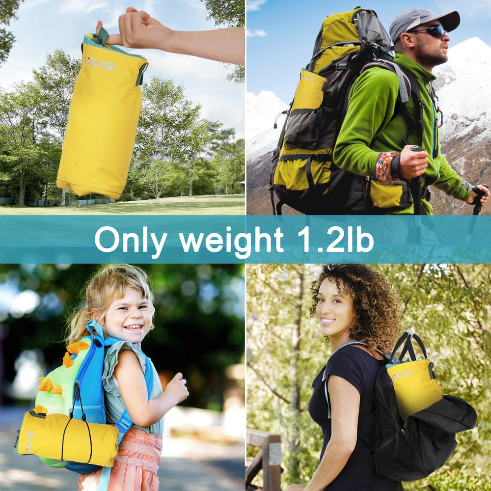SCXinnkeer hiking baby carrier folds compactly for storage in a daypack.