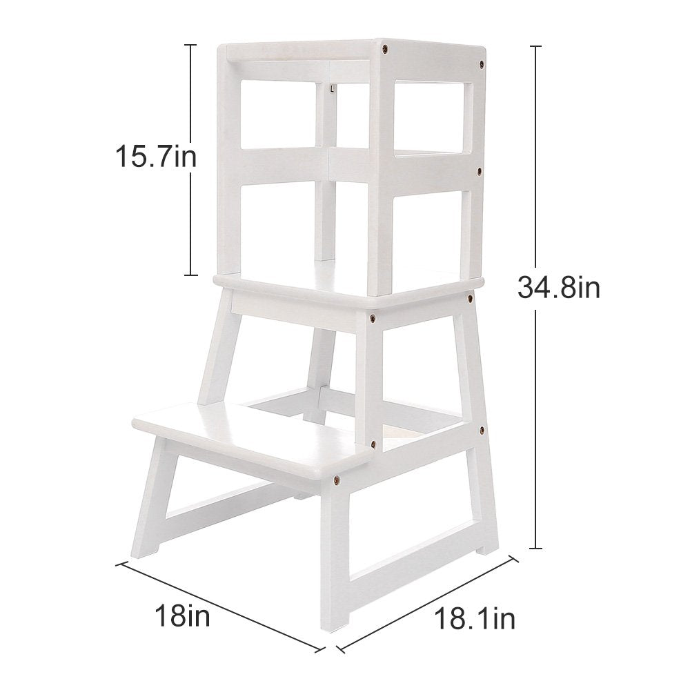 SDADI white wooden finish complements décor while providing safe height for kids.