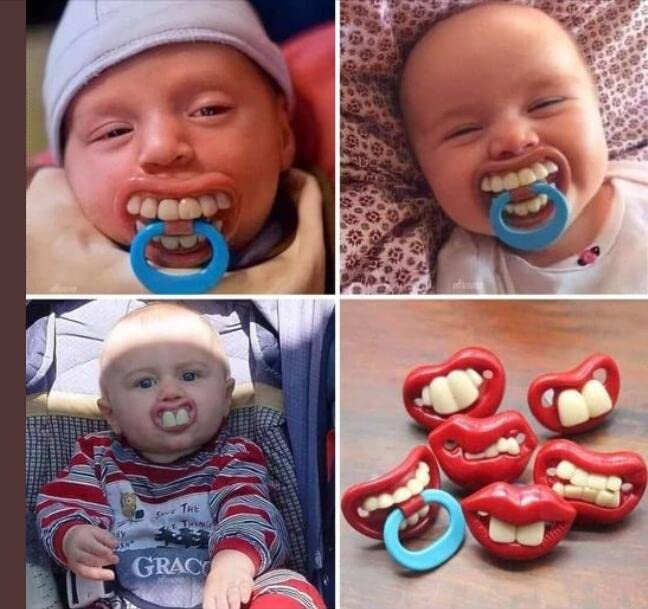 Sdetrcq funny teeth pacifier close-up shows soft silicone and big teeth design