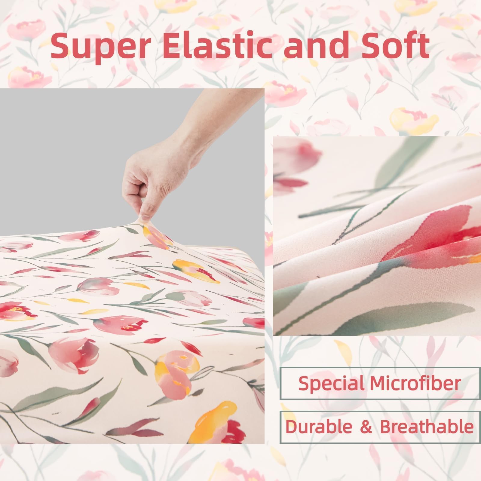 SDIII pink floral crib sheets close-up highlighting gentle touch and skin-friendly jersey knit.