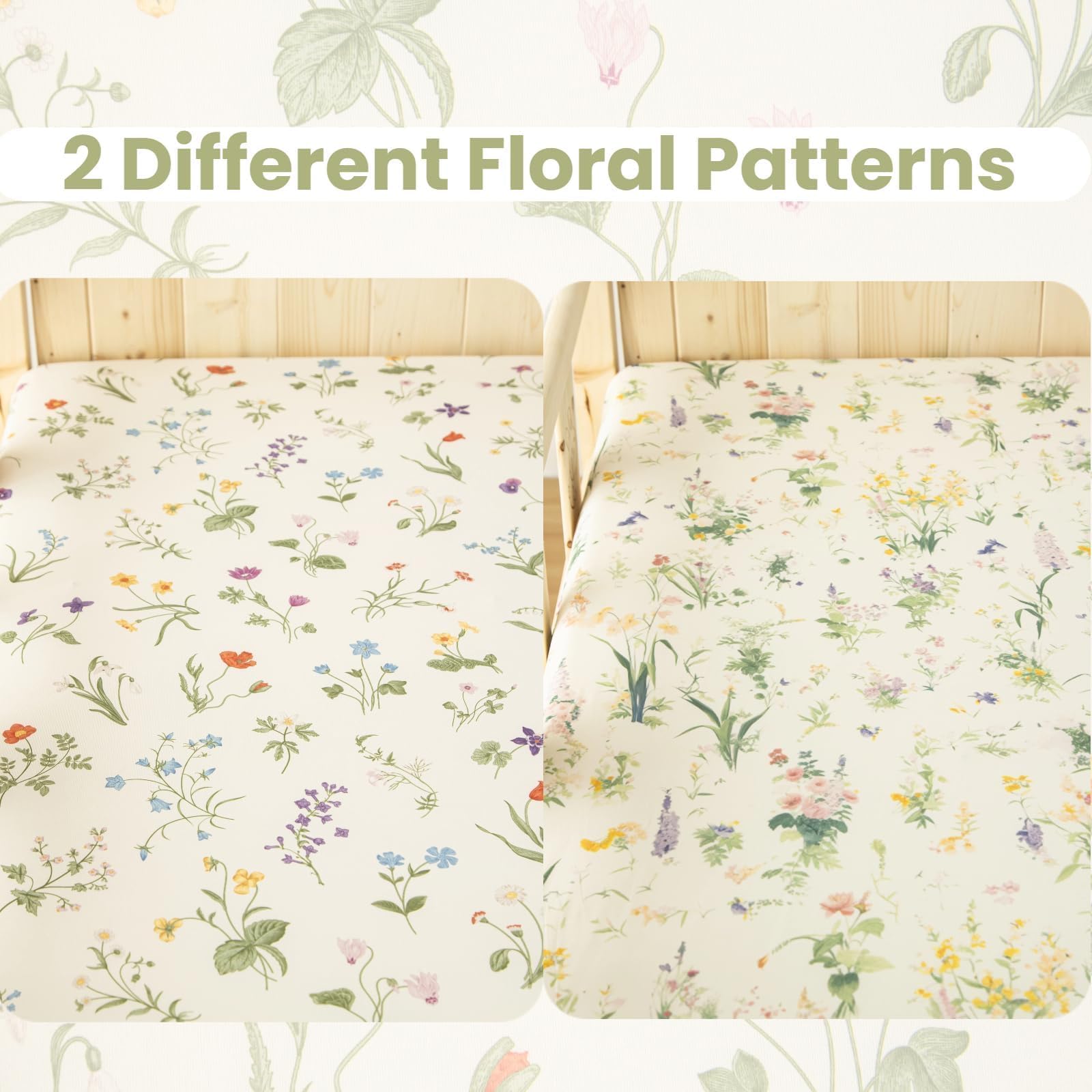 SDIII floral crib sheets on standard mattress show snug fit and safe sleep surface.