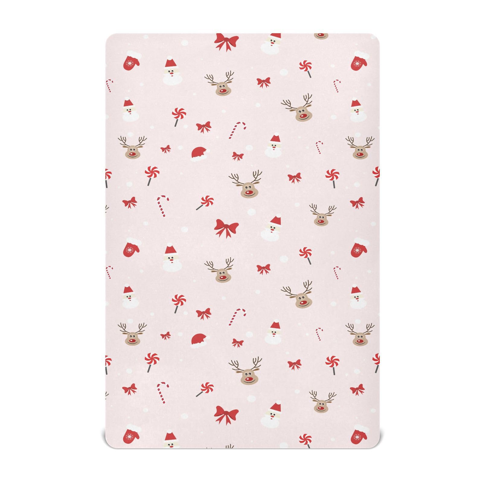 SDMKA Christmas pattern crib sheet 52x28 on mattress with snug elastic fit.