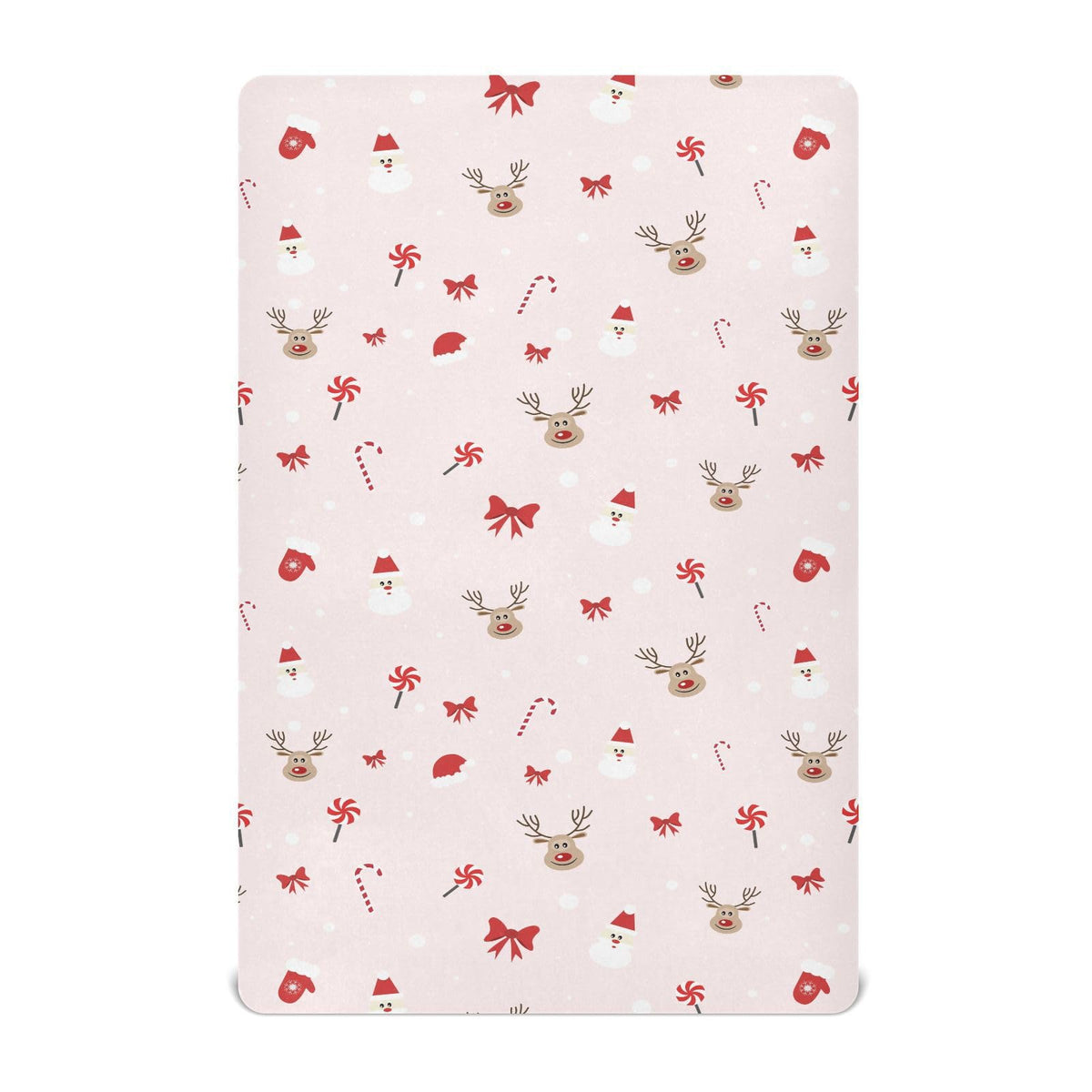 SDMKA Christmas pattern crib sheet 52x28 on mattress with snug elastic fit.