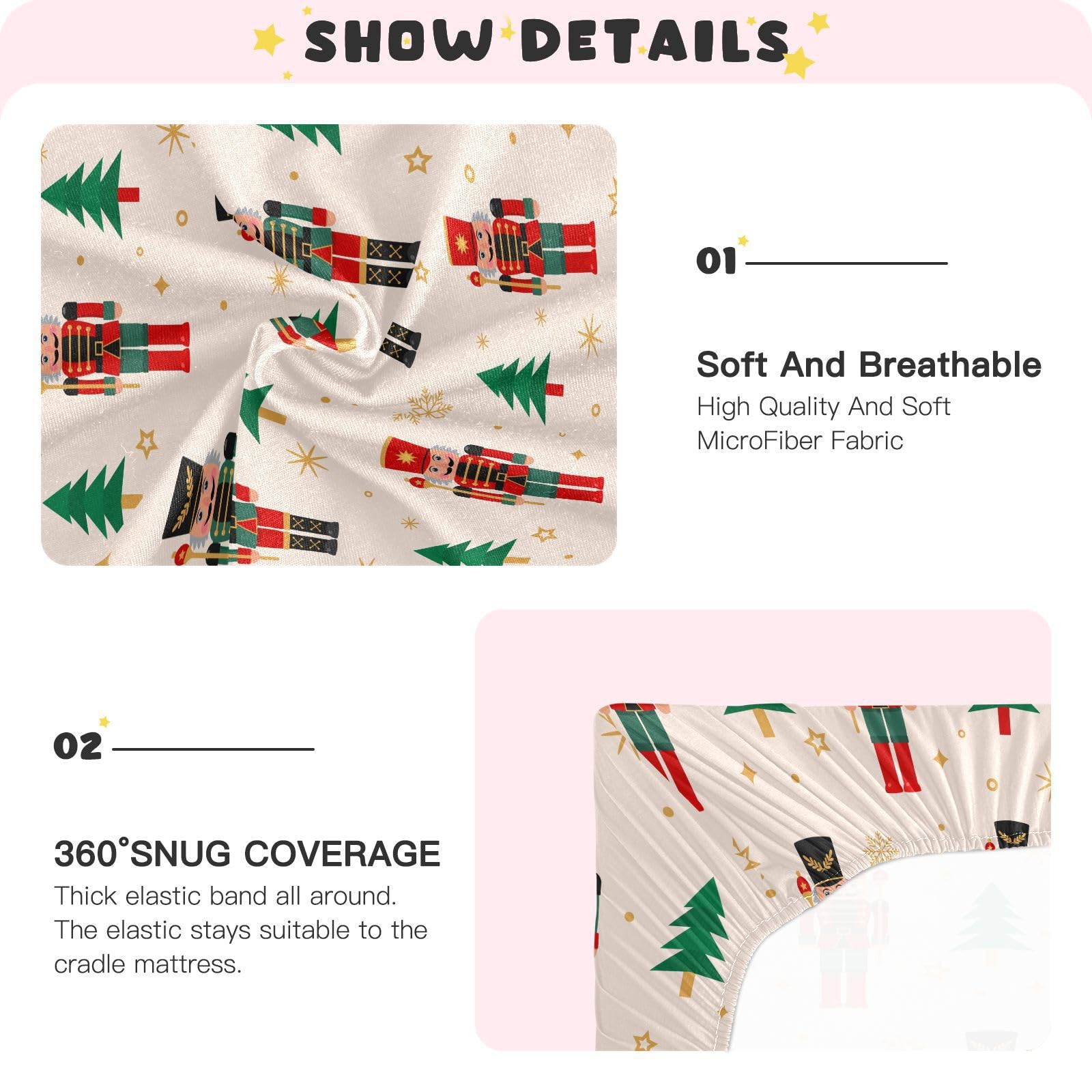 SDMKA Nutcracker crib sheet easy care design for busy parents