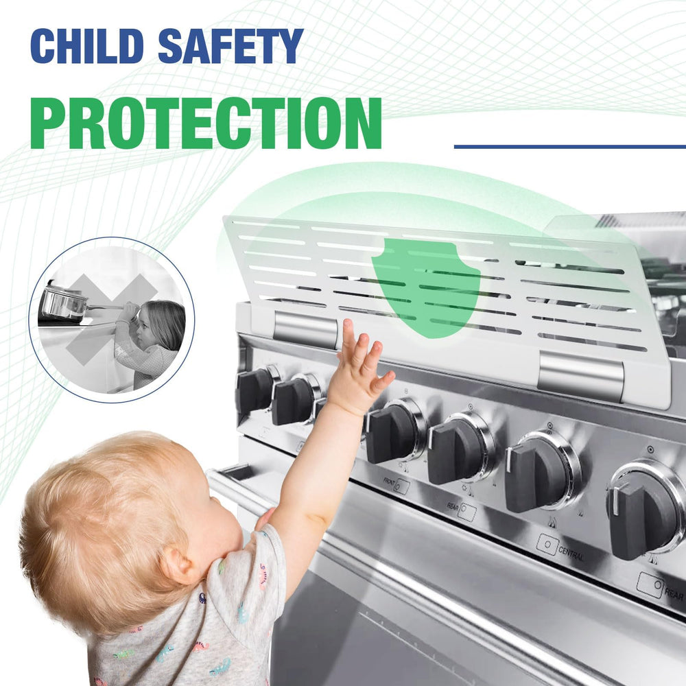 SDSNTE stove guard uses coated steel clamps for secure, tool-free installation