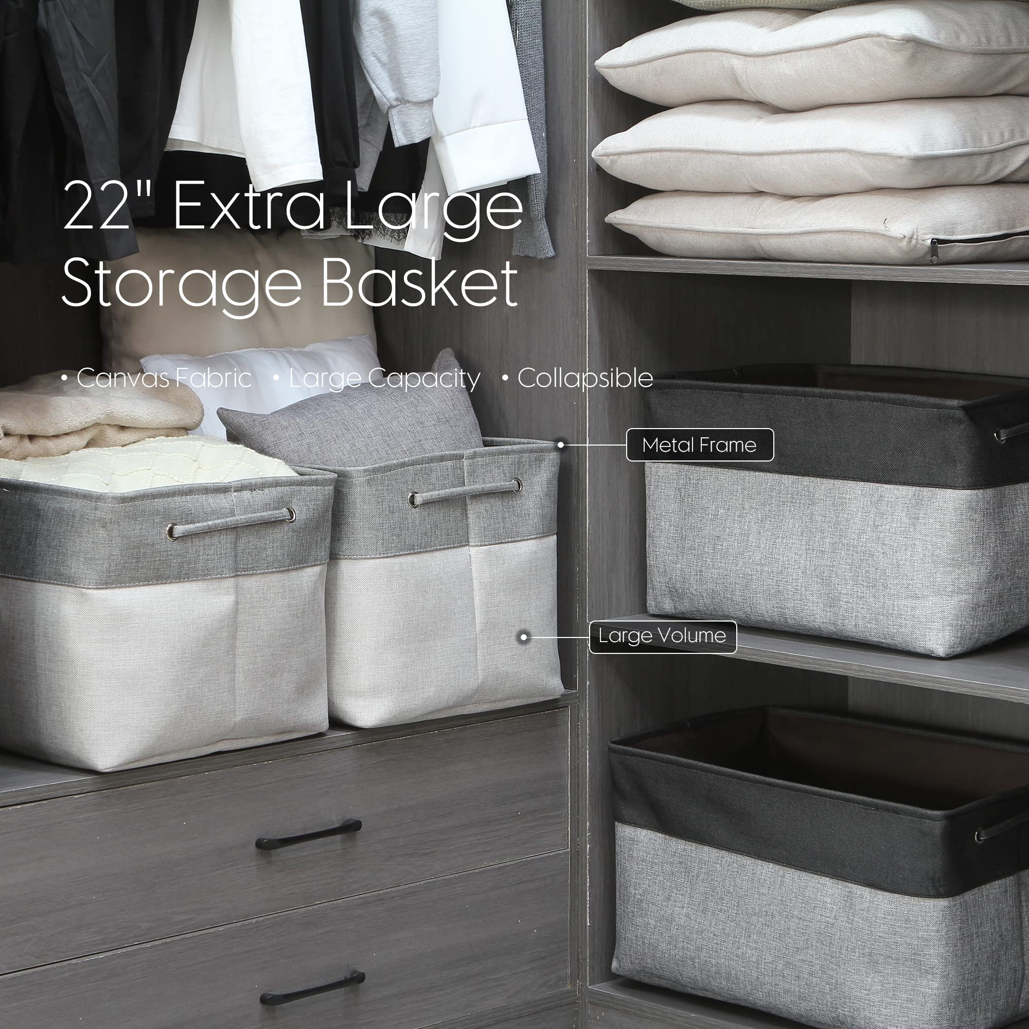 Sea Team 3-Pack ash-grey baskets side view reveal space-saving design.