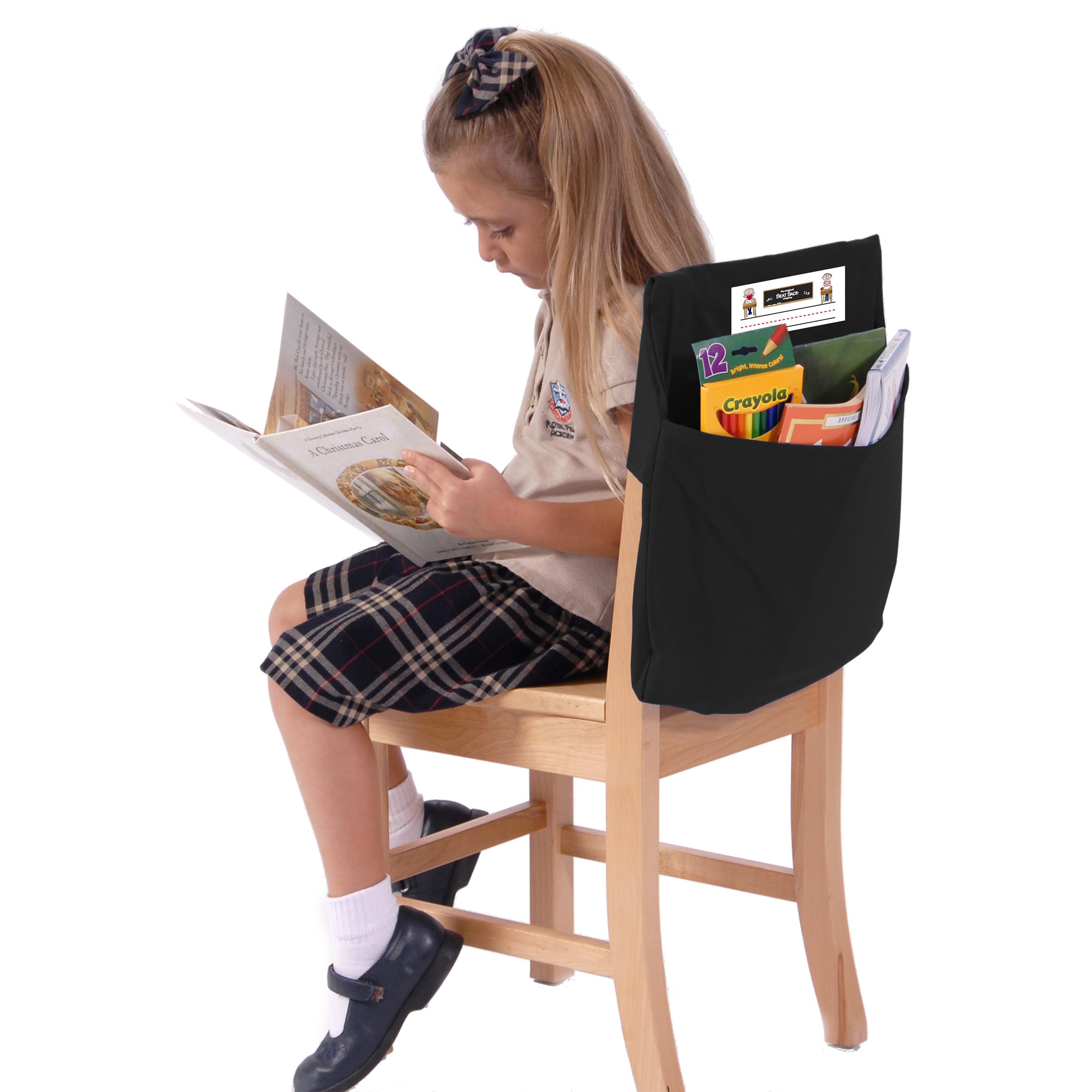 Seat Sack 14-inch chair pocket front view demonstrates over-the-chair storage for organized classrooms.