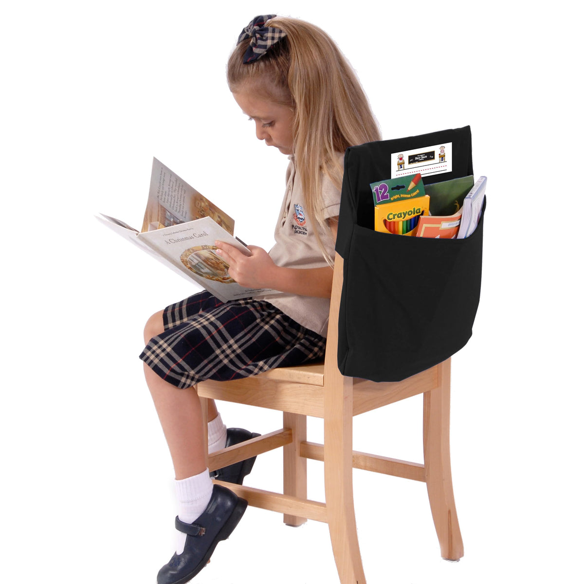 Seat Sack 14-inch chair pocket front view demonstrates over-the-chair storage for organized classrooms.