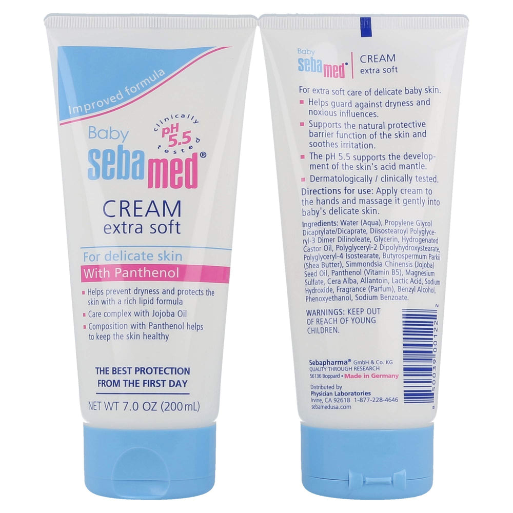 SEBAMED Baby Cream Extra Soft on skin demonstrates light hydration for dry baby skin.