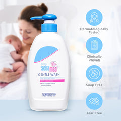 Sebamed Baby Gentle Wash ingredients close-up shows Allantoin and Squalane benefits.