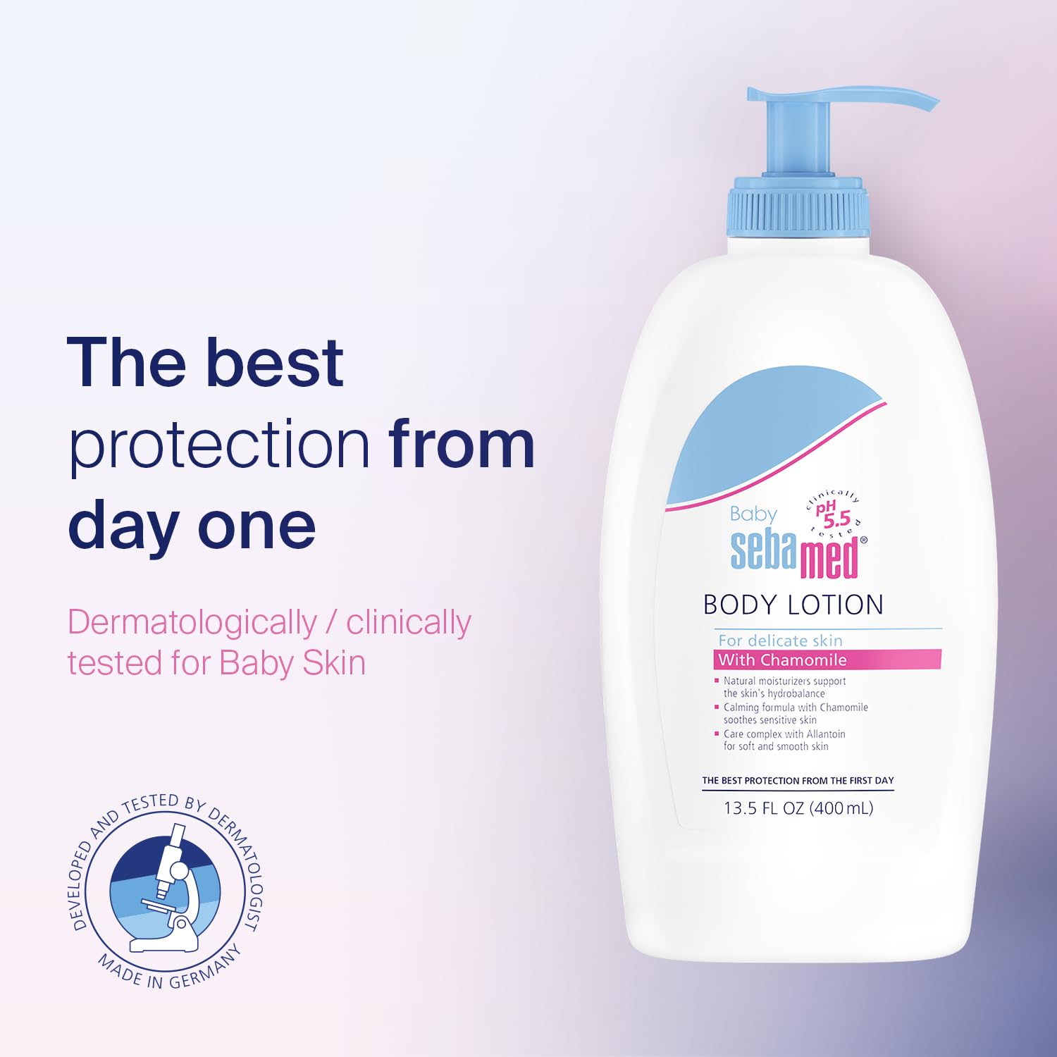 SEBAMED Baby Lotion family scene communicates everyday skin care for babies.