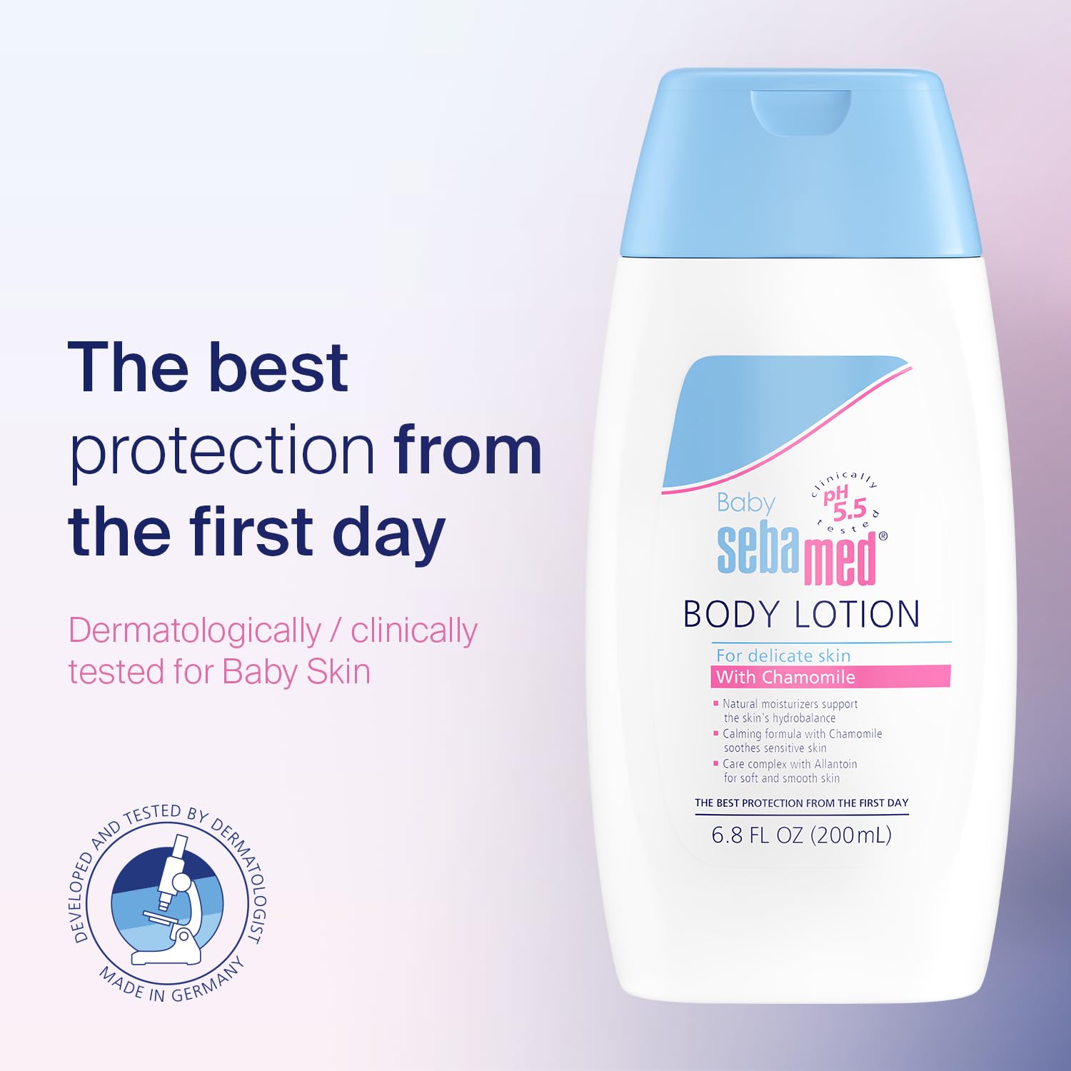Sebamed Baby Lotion packaging box 200ml showcases dermatologist-friendly moisturizing option.