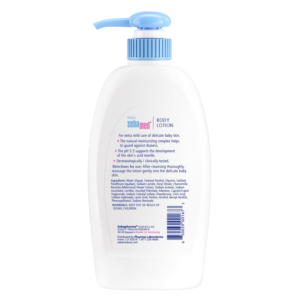 SEBAMED Baby Lotion texture close-up reveals gentle, quick absorption.