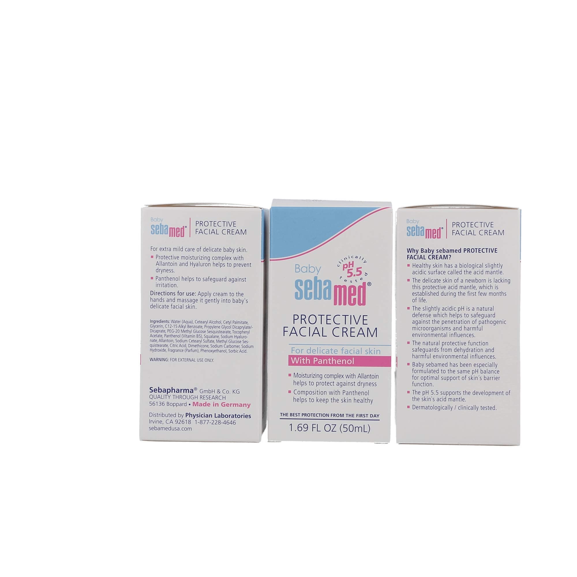 SEBAMED Baby Protective Facial Cream application demonstrates easy-to-use tube for quick, soothing skincare.