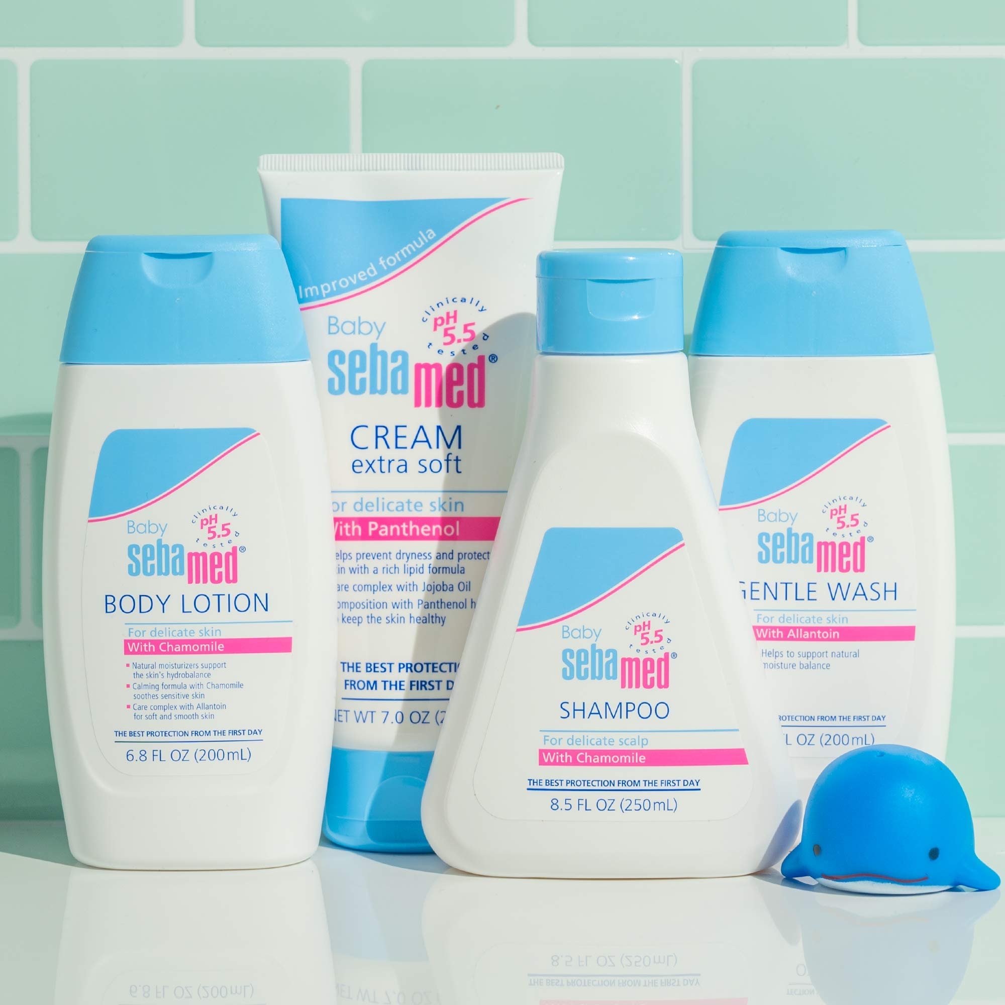 SEBAMED Baby Protective Facial Cream box and tube setup suggests travel-friendly hydration.