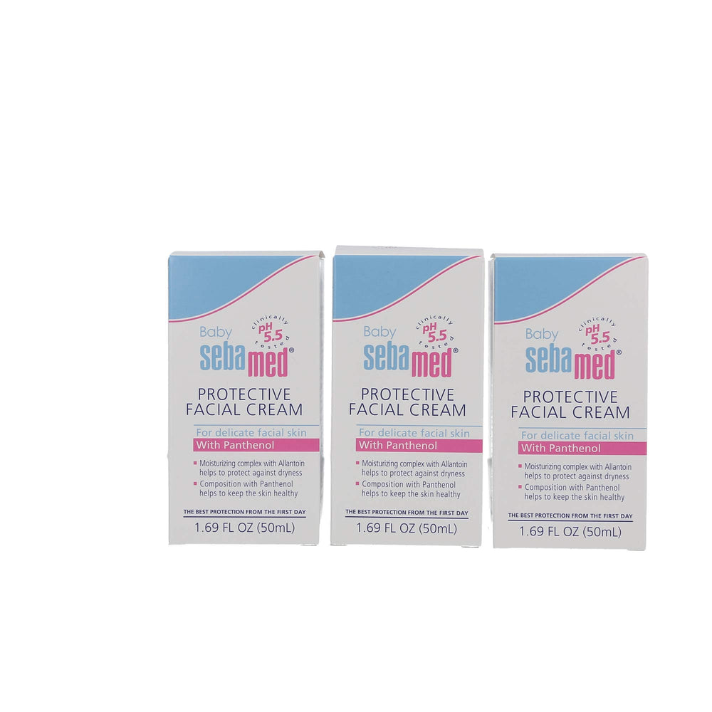SEBAMED Baby Protective Facial Cream texture closeup highlights smooth, mild emollients for sensitive skin.