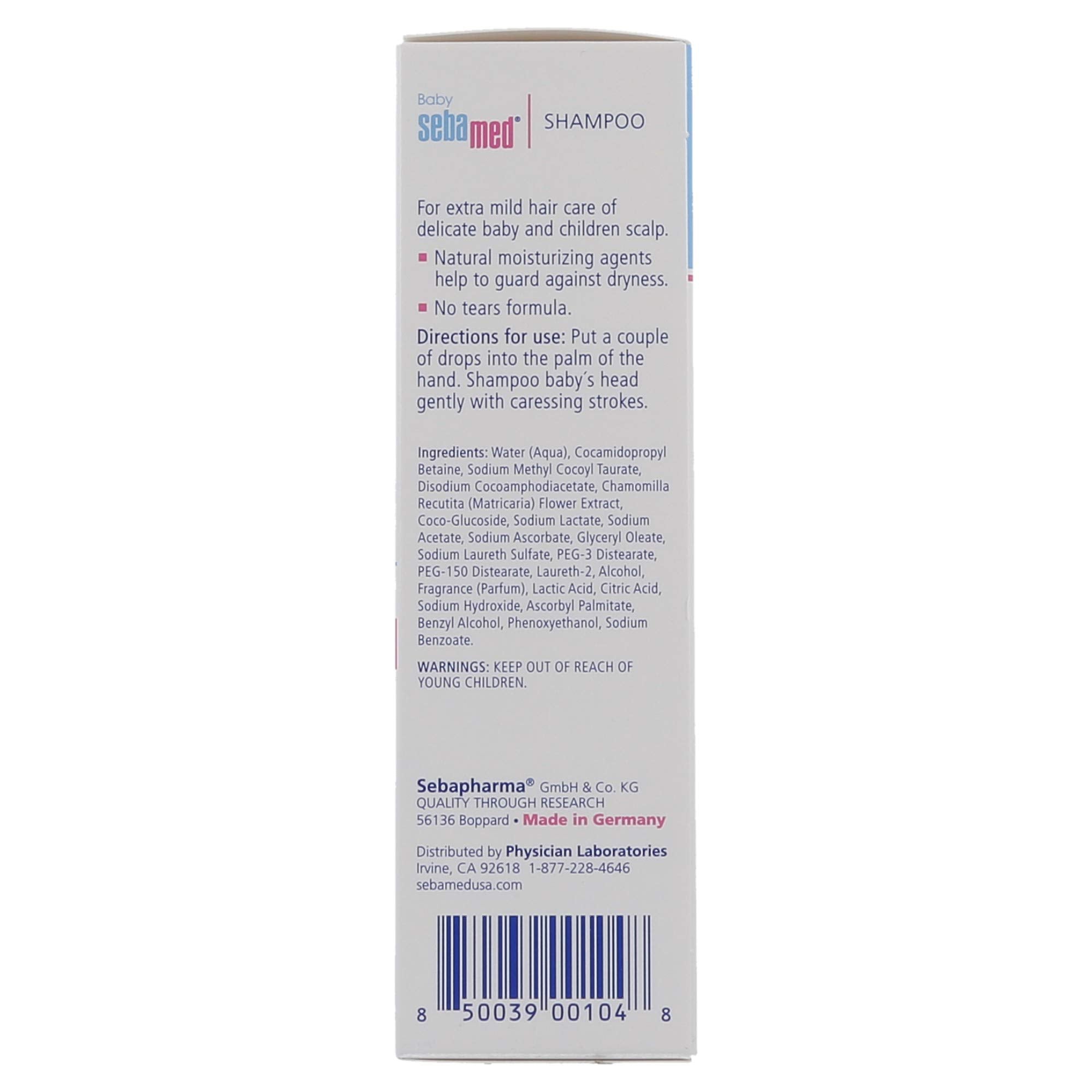 SEBAMED Baby Shampoo packaging in a bathroom scene for compact on-sink use
