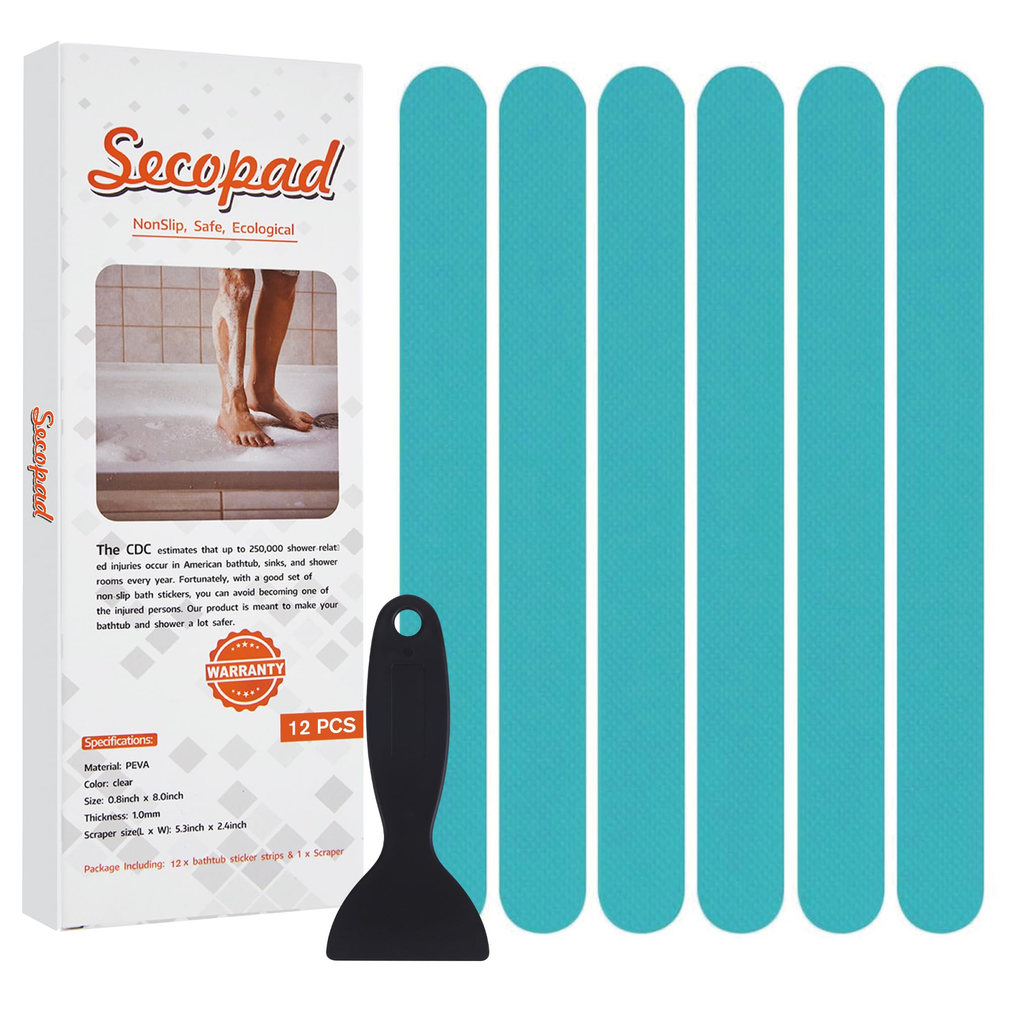 Secopad anti-slip blue sticker close-up showing strong tub grip