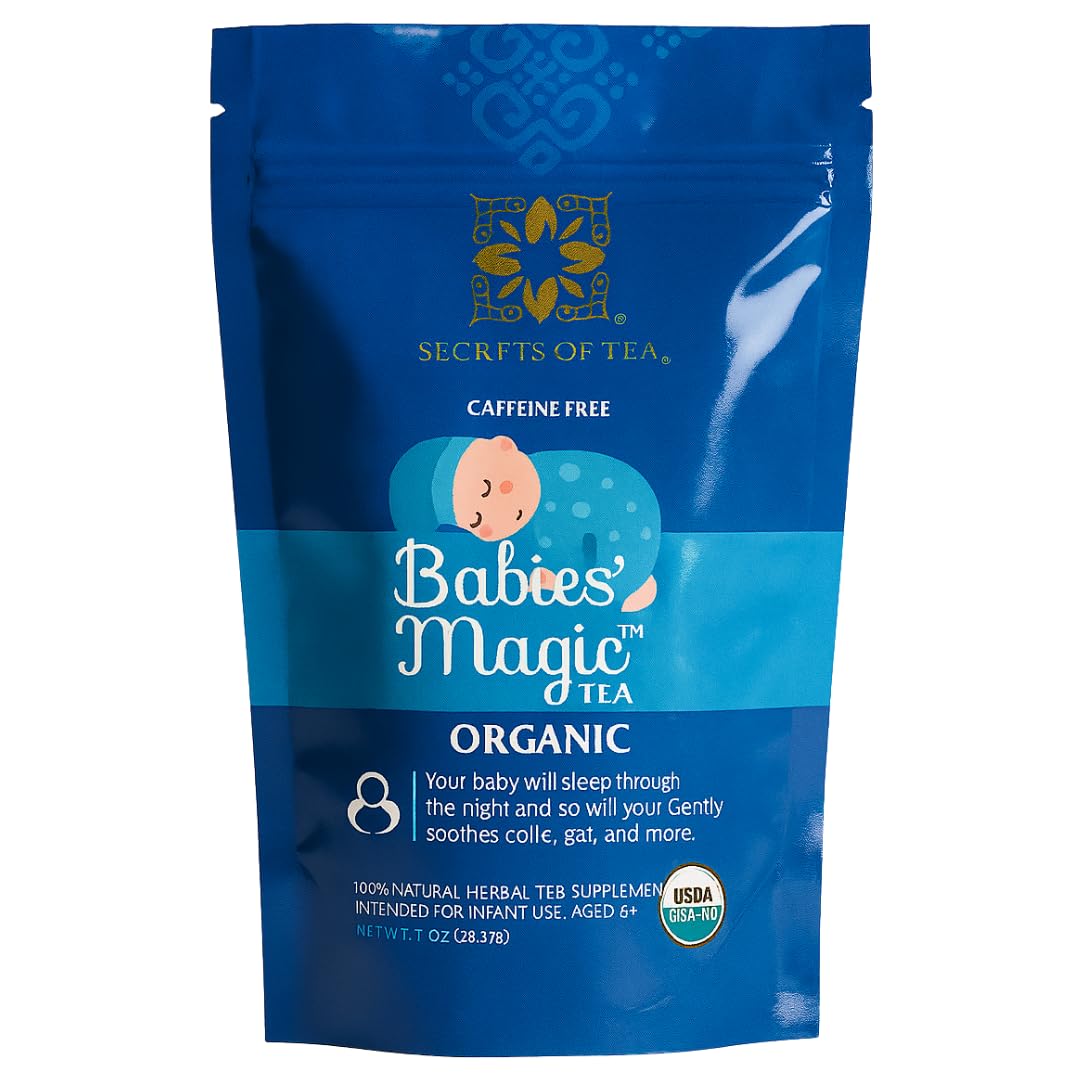 Secrets of Tea Babies' Magic Tea bottle pour for gentle colic relief and calm evenings.