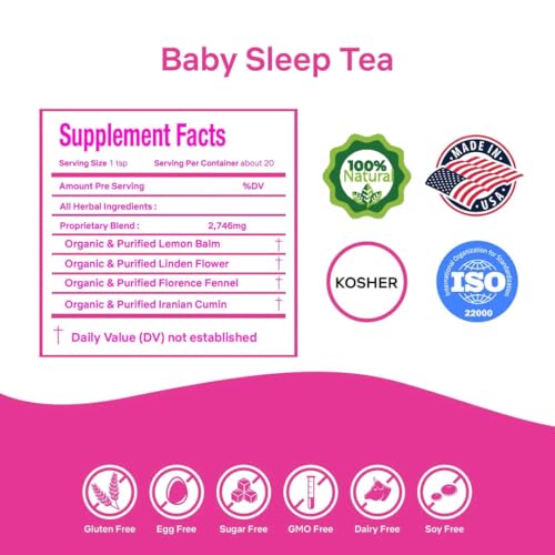 Secrets Of Tea Baby Sleep Tea sachets close-up showing natural ingredients for infants' soothing.