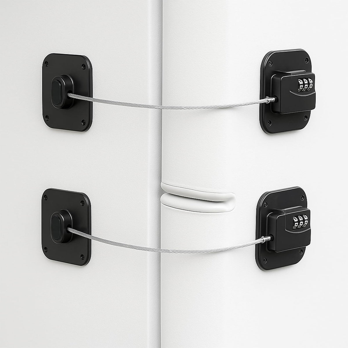 SECUIX fridge lock adhesive-back install demonstrates tool-free setup for secure cabinets.
