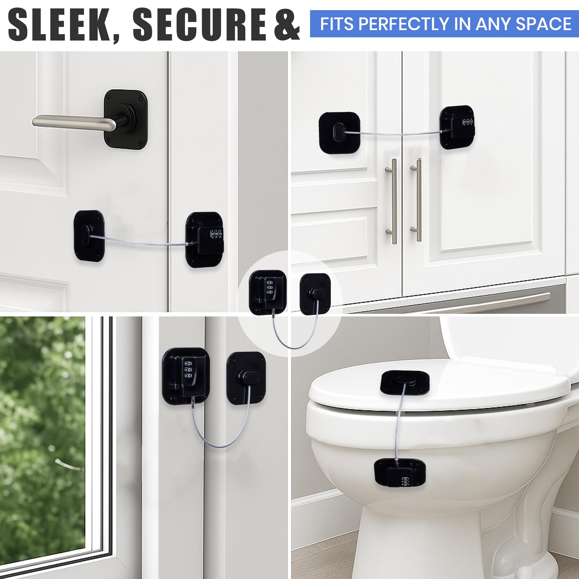 SECUIX lock on drawer close-up shows versatile surface compatibility in kitchens.