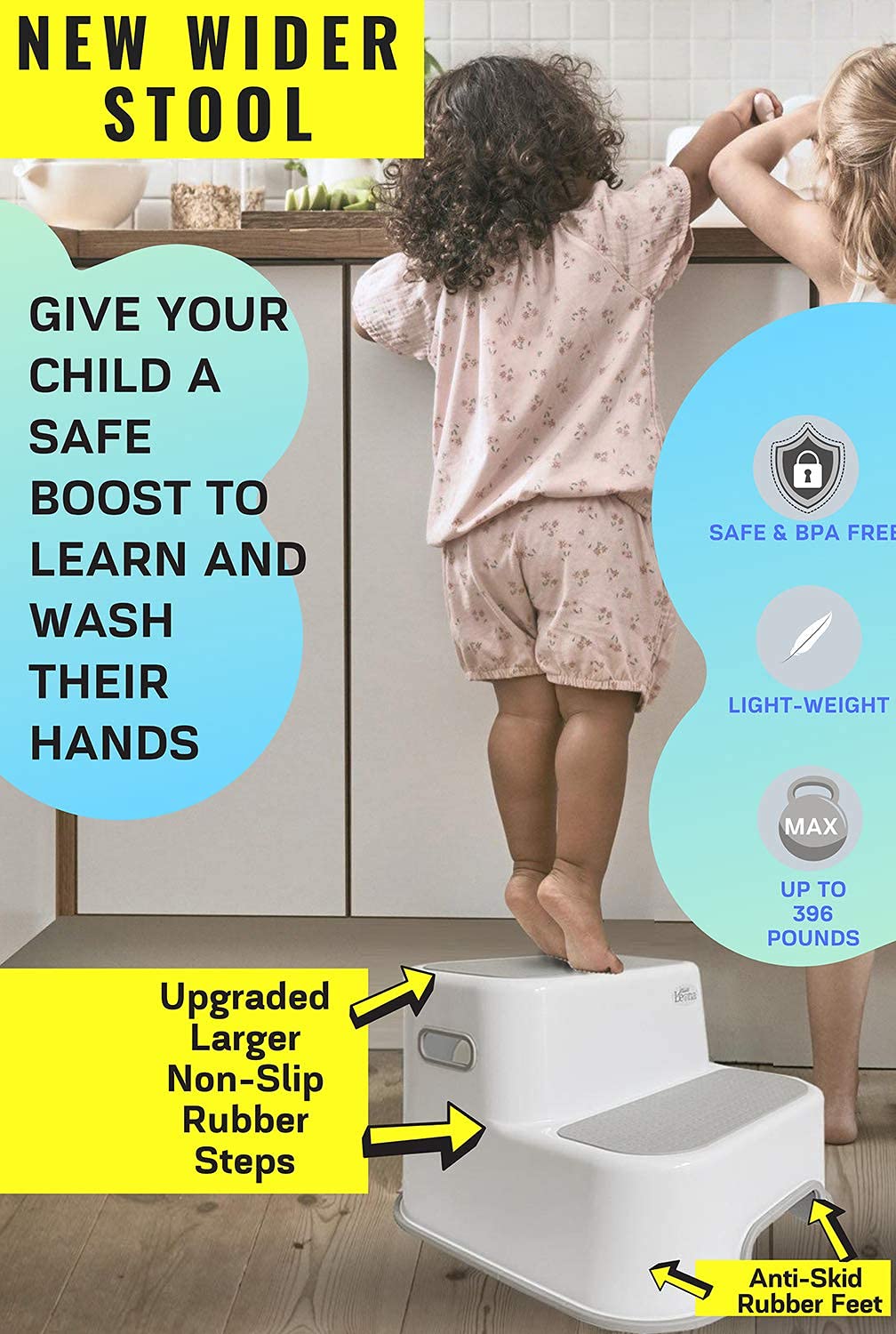 Secure Home by Jessa Leona stool with soft-grip steps aiding kid brushing teeth safely