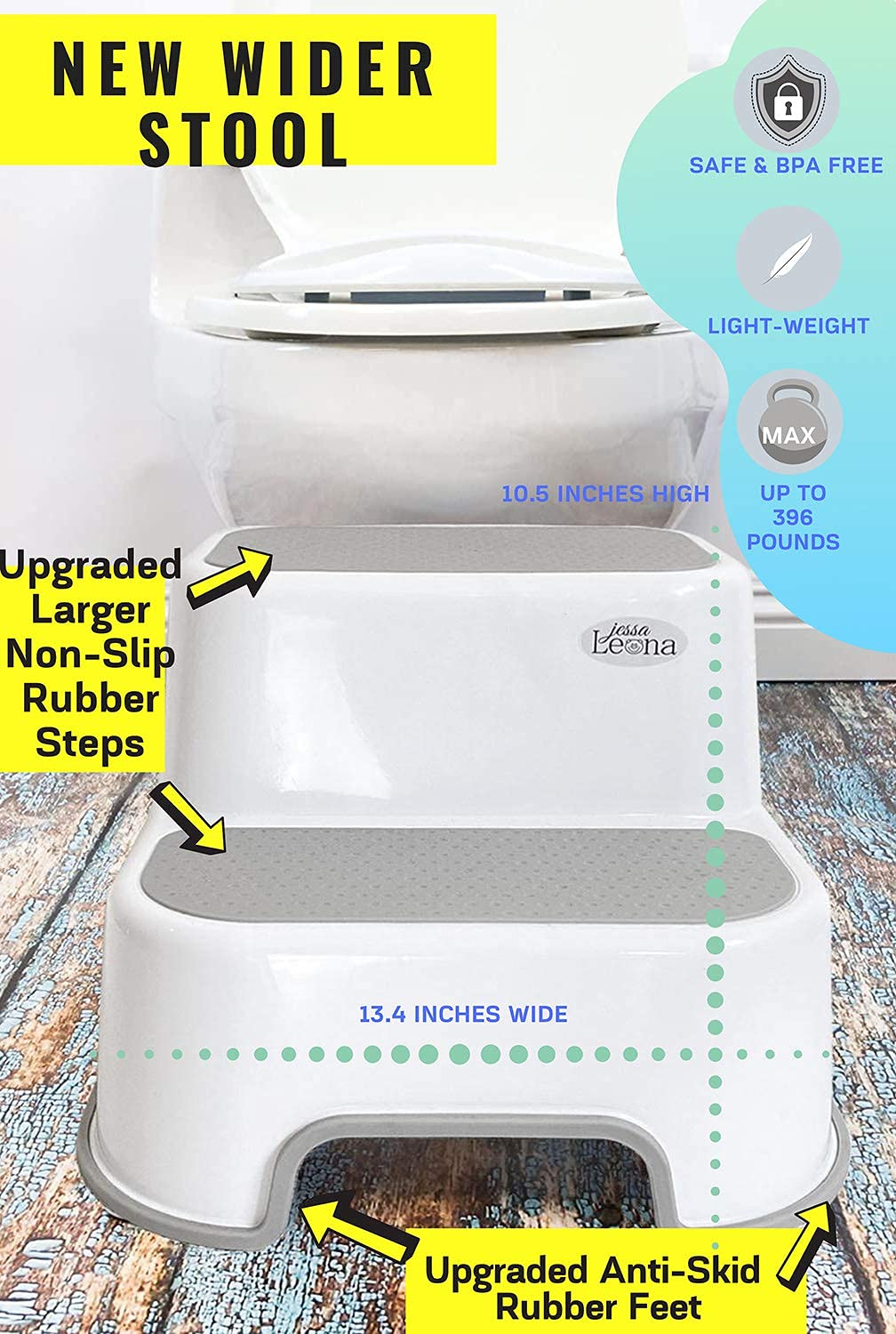 Secure Home by Jessa Leona stool demonstrating slip-resistant steps on tile floor