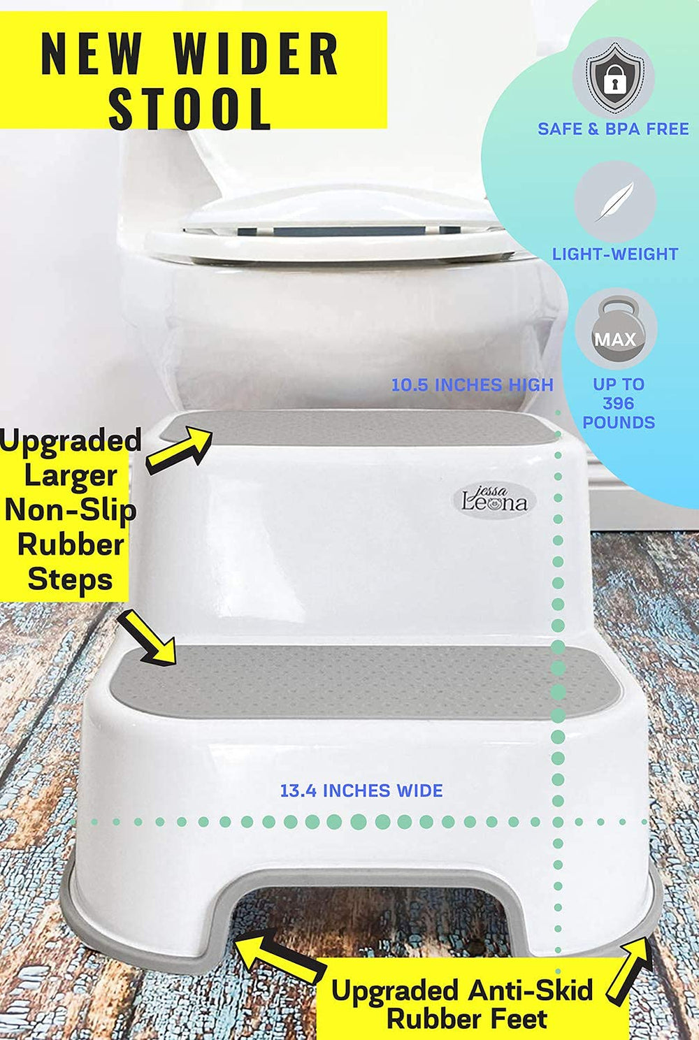 Secure Home by Jessa Leona stool demonstrating slip-resistant steps on tile floor