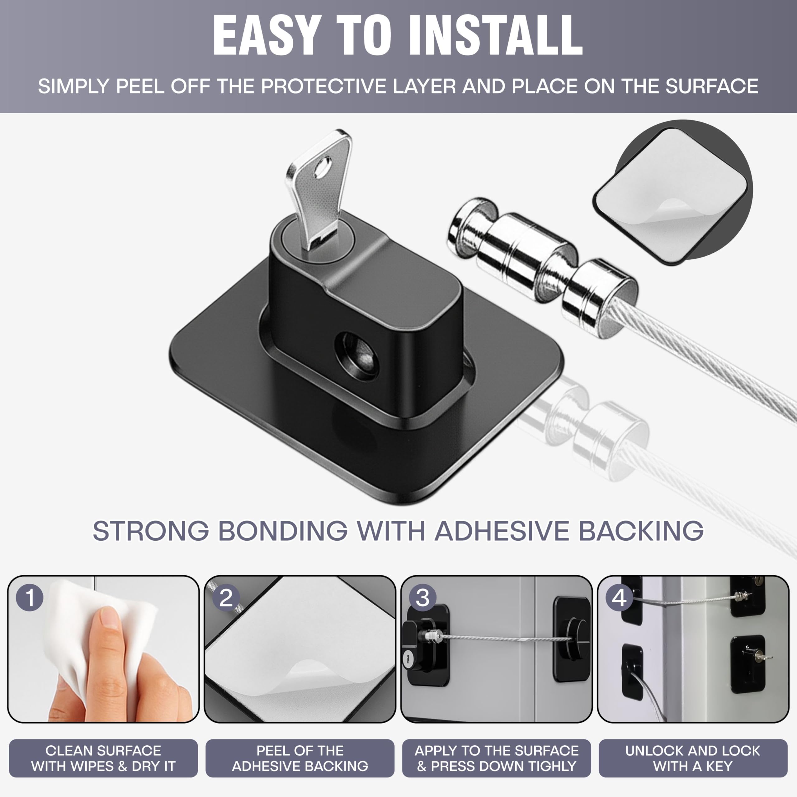 SECUIX adhesive-backed cabinet lock – damage-free mounting on smooth surfaces