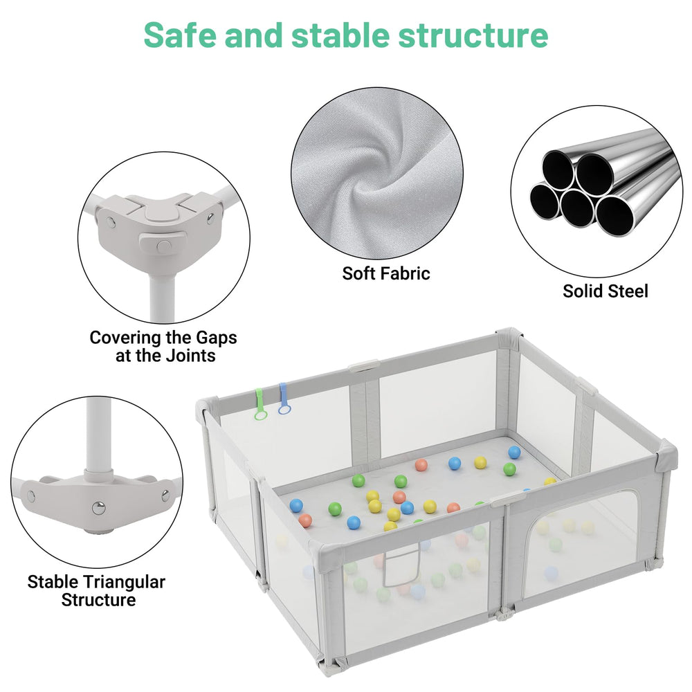 Seeday baby playpen anti-slip base gray provides stable play surface