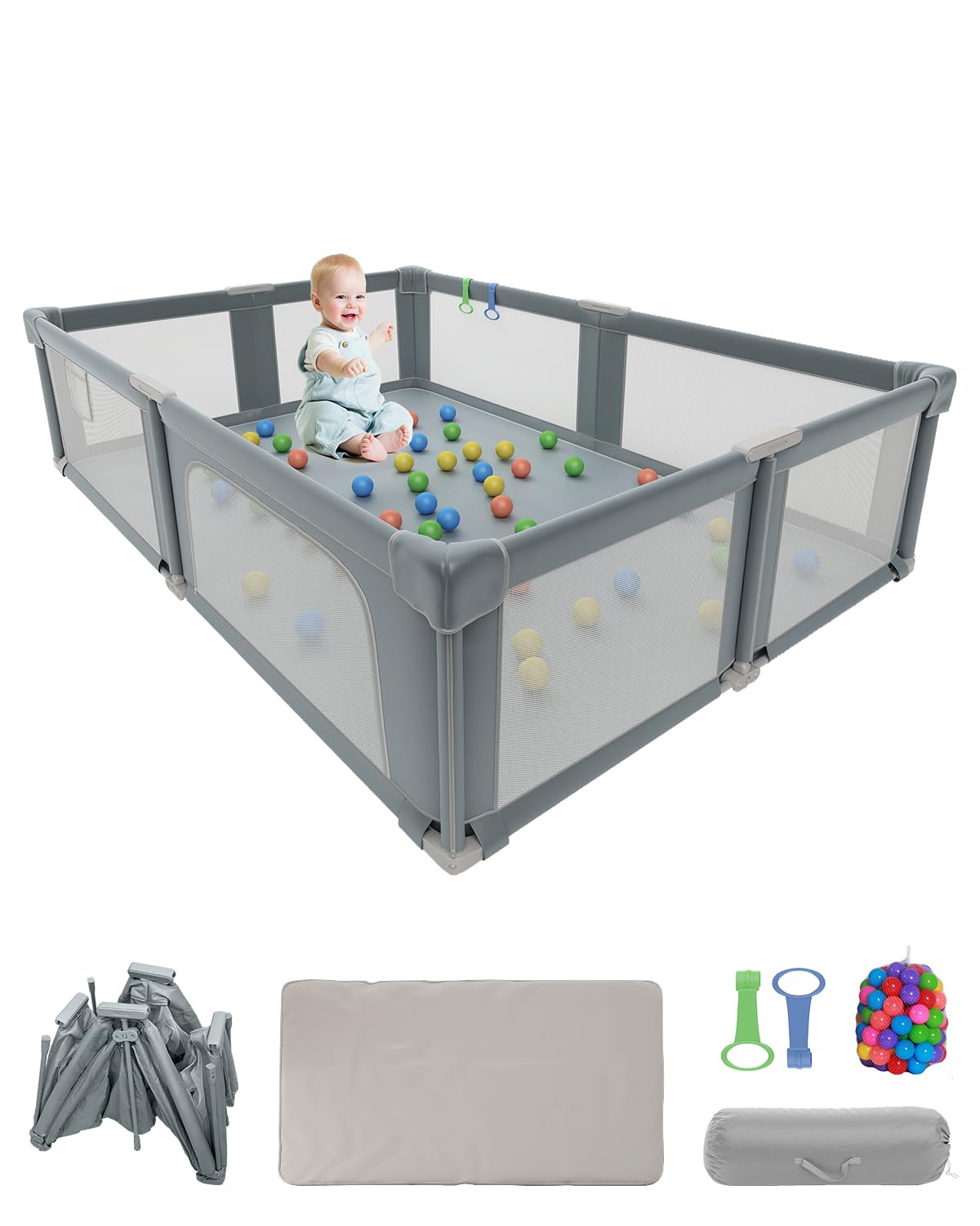 Seeday baby playpen ocean balls gray includes 50 colorful balls
