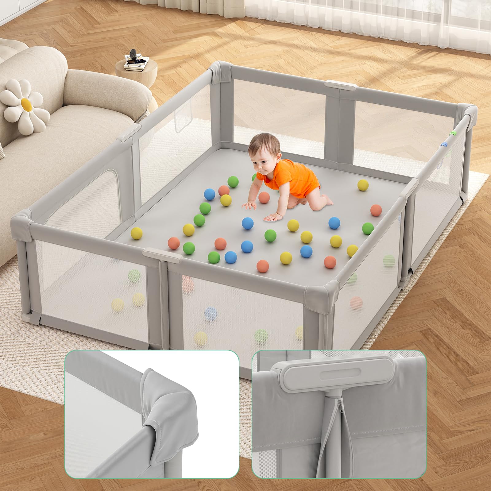 Seeday playpen soft protection mat gray cushions tiny play sessions