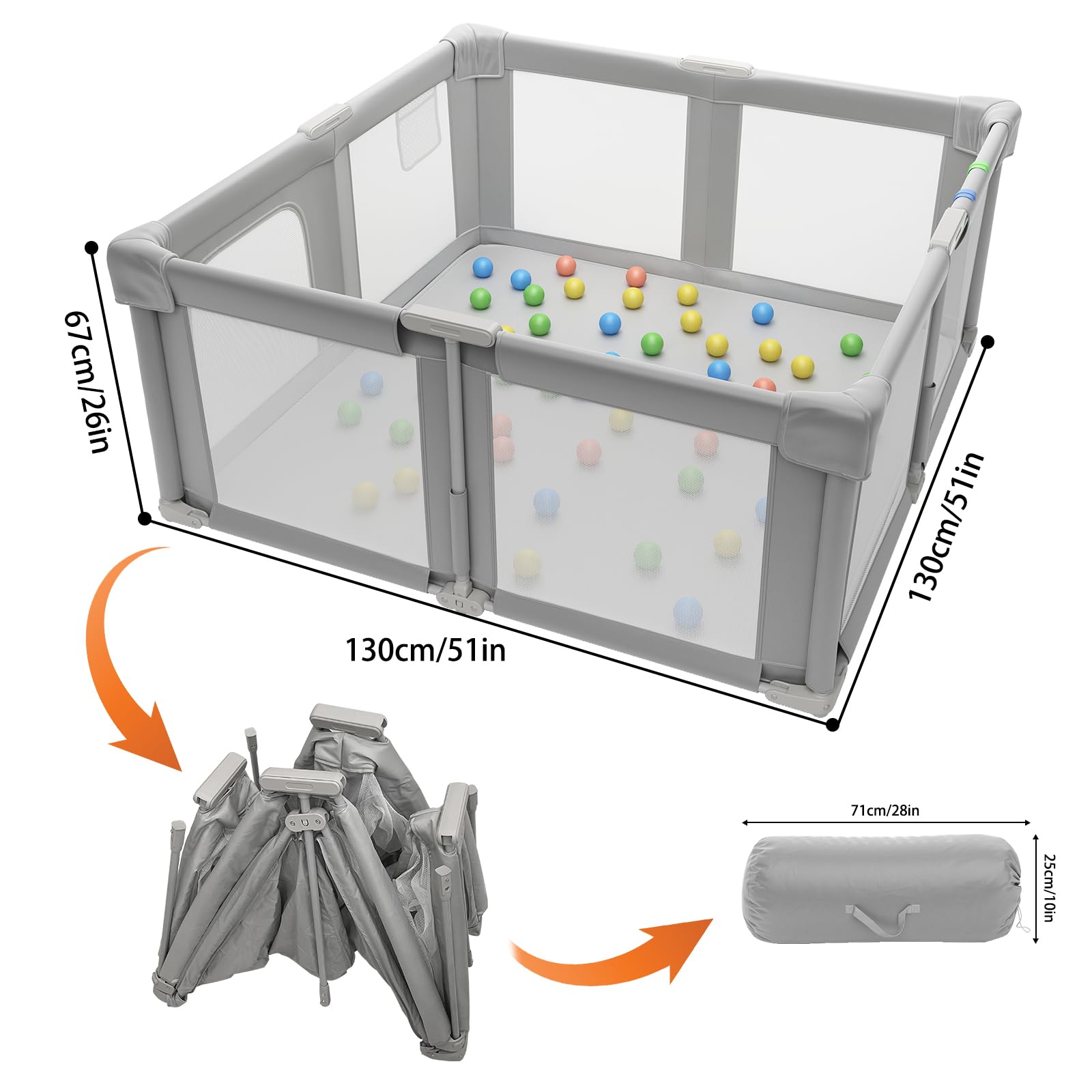Seeday foldable playpen with a baby inside and clear visibility for supervision.