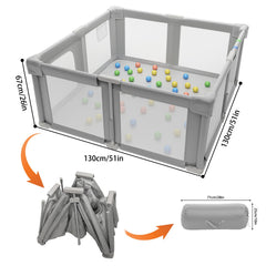 Seeday foldable playpen with a baby inside and clear visibility for supervision.