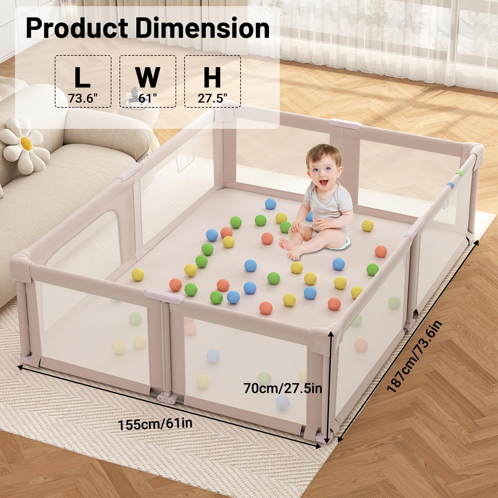 Seeday playpen mat close-up shows cushioned, stain-resistant surface.