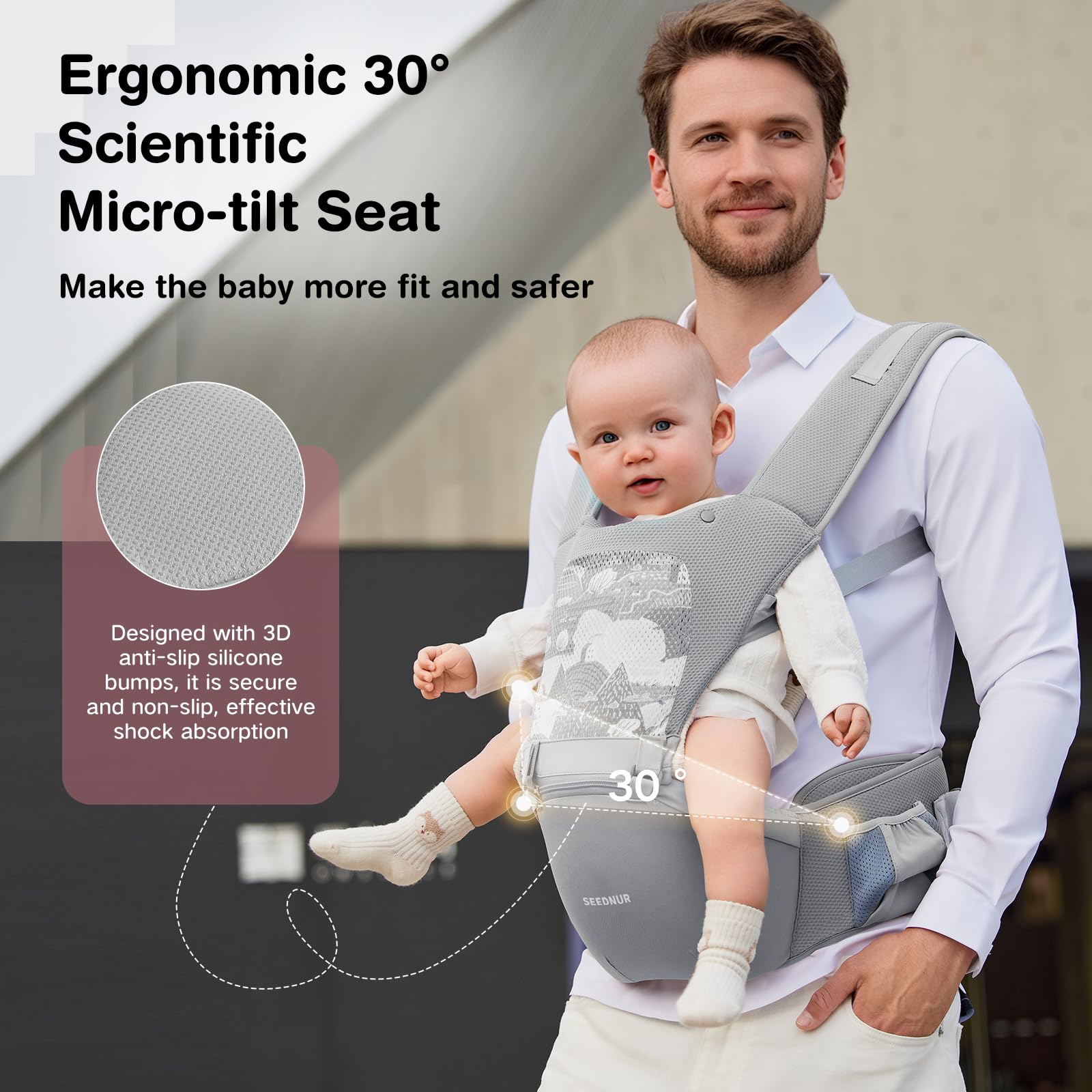 SEEDNUR 6-in-1 back carry option for longer outings.