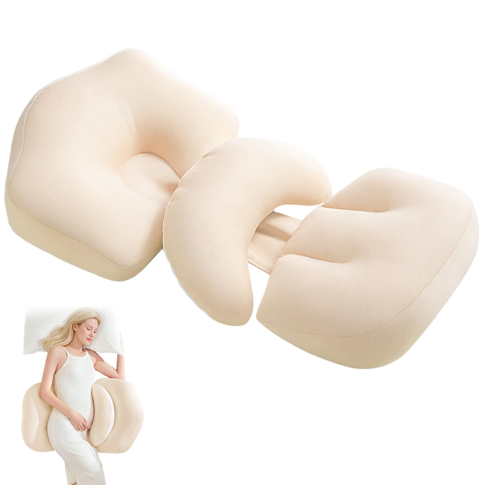 SEEDNUR pregnancy pillow demonstrates 25° side-sleep ergonomic support for belly and back comfort