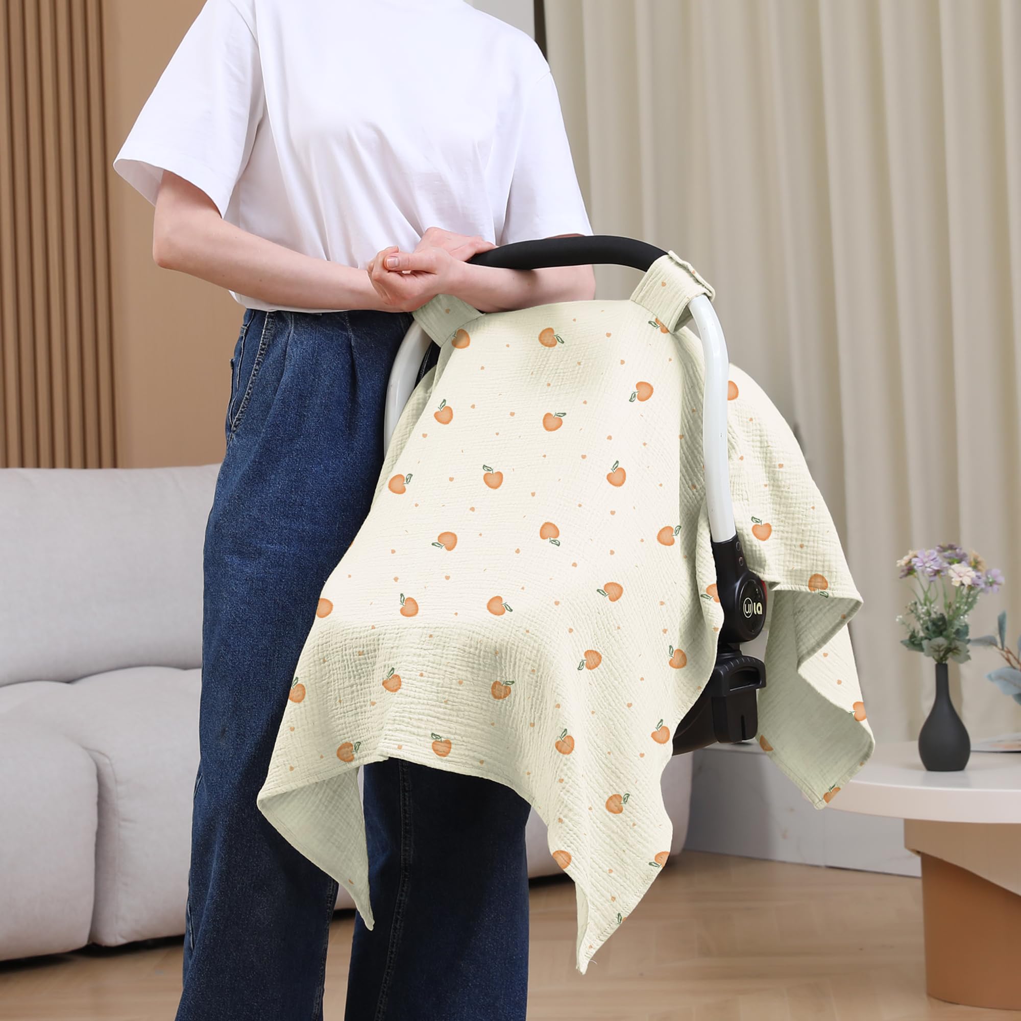 Seejoy muslin cotton canopy cover shows full coverage against sun and wind