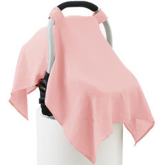 Seejoy muslin cotton car seat cover pink front view showing breathable, soft fabric