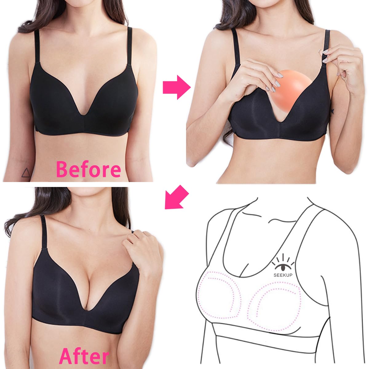 SEEKUP skin-friendly medical-grade silicone close-up highlights durable, washable, reusable breast padding.