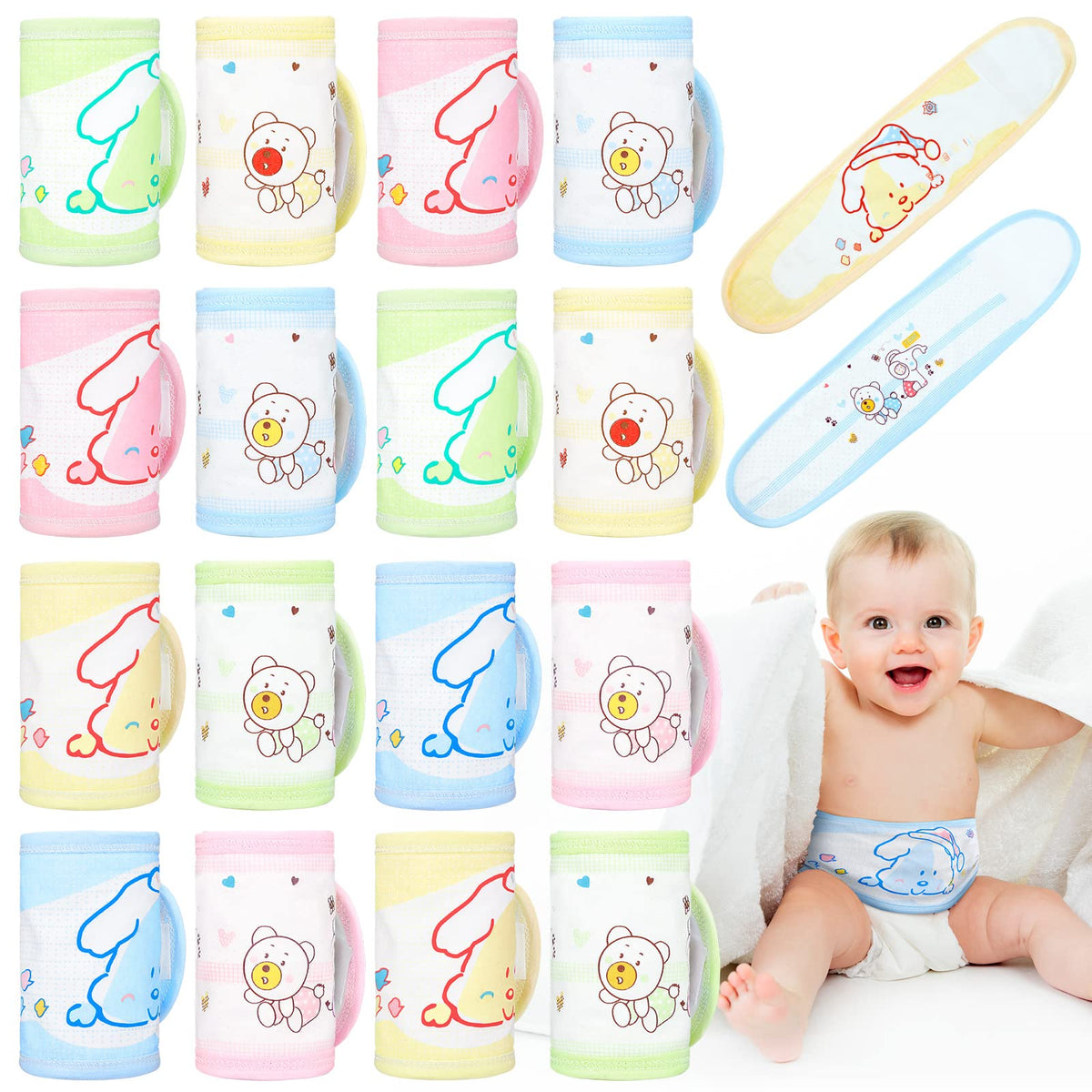 Seematn 16-pcs cotton newborn belly wrap set offers soft comfort for daily wear