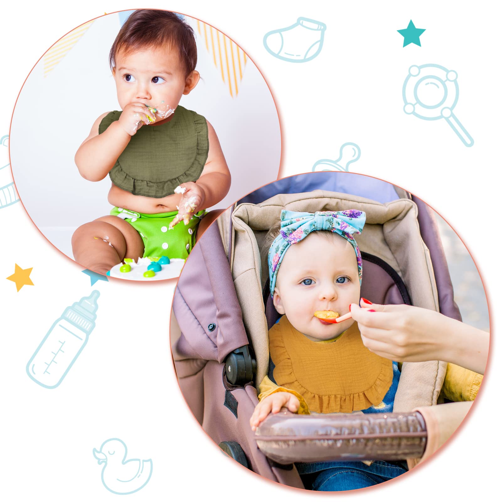 Seematn bibs arrive in 10 colors, easy to coord with outfits.