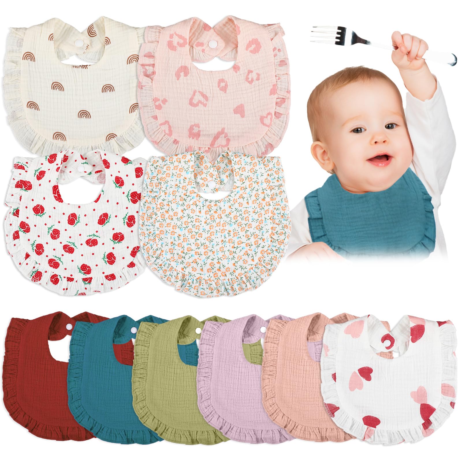 Seematn baby muslin bibs with pastel bandana border absorb moisture gently for drool