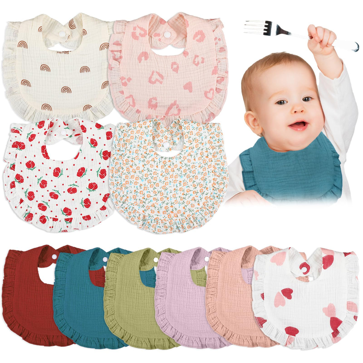 Seematn baby muslin bibs with pastel bandana border absorb moisture gently for drool