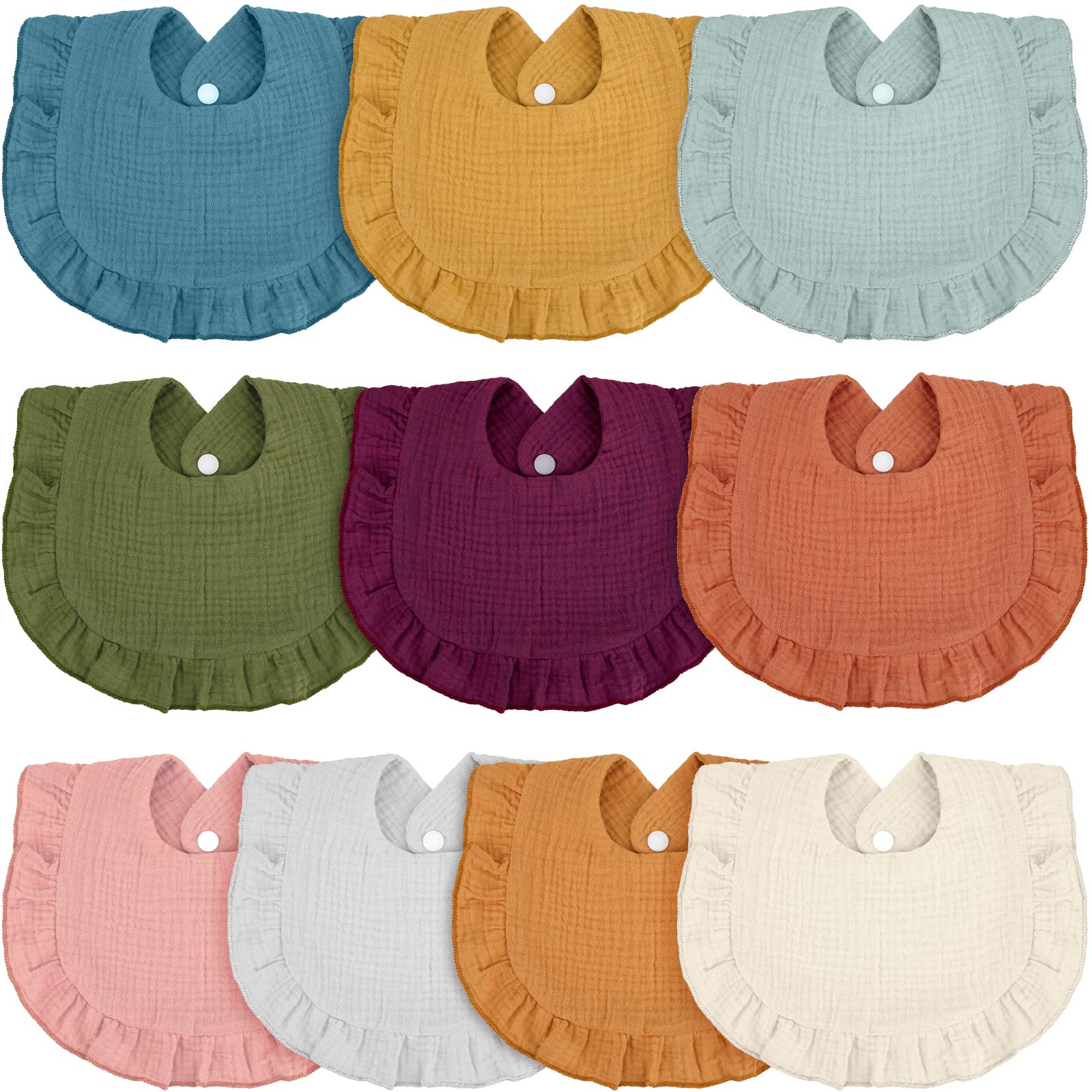 Seematn bibs with bandana-ruffle border provide stylish protection and gentle skin contact.