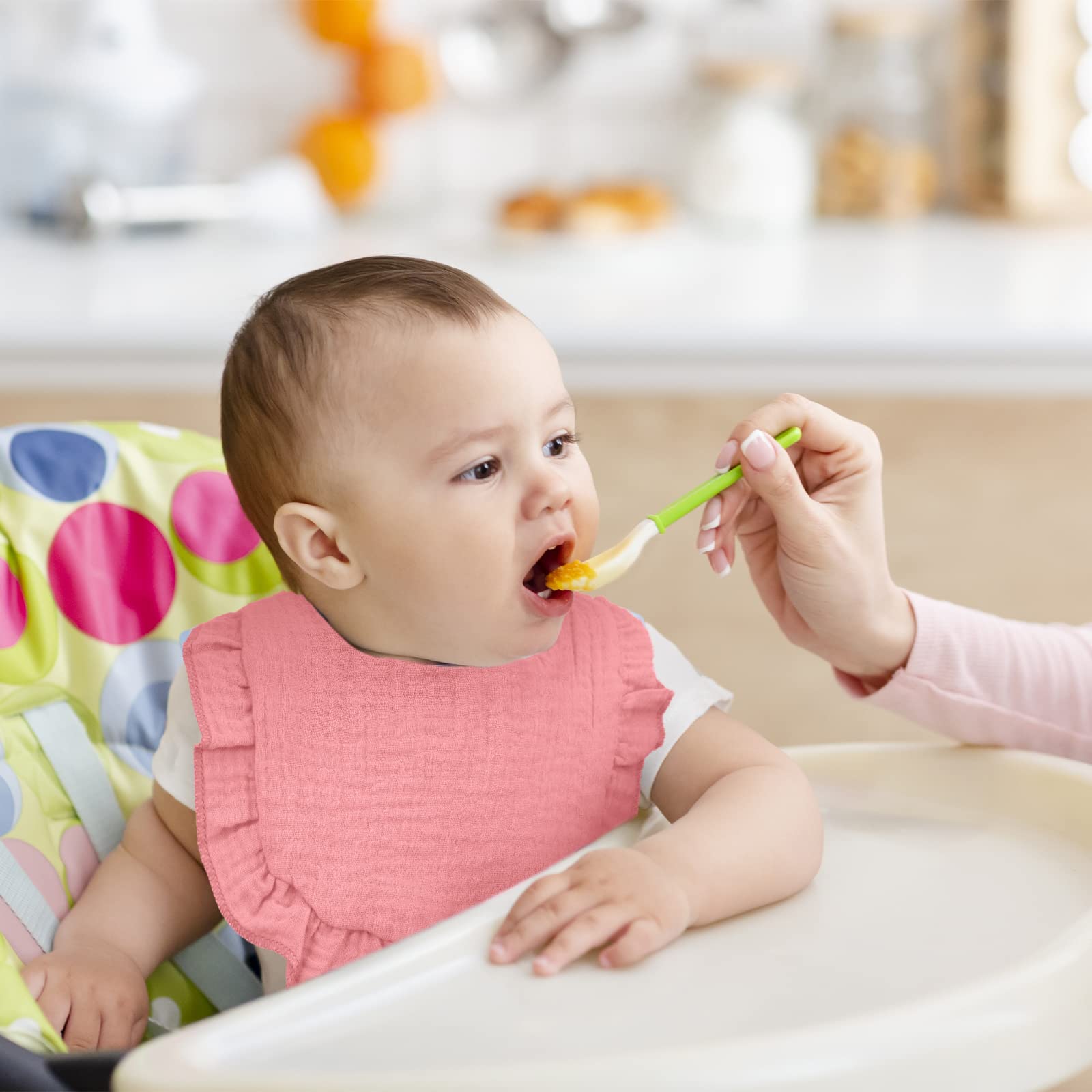 Seematn pink muslin bib compliments baby outfits for coordinated daily wear.