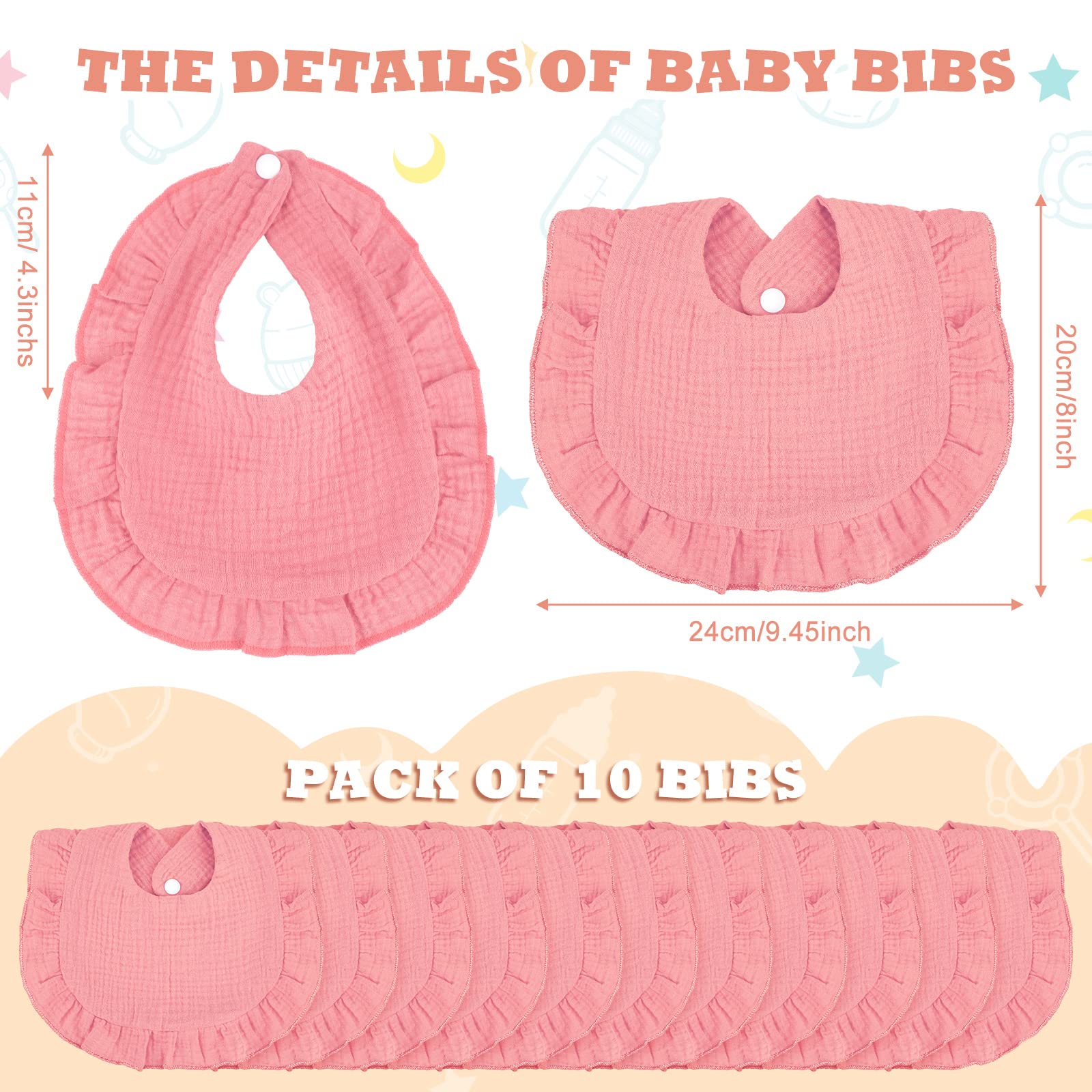 Seematn soft cotton bib in pink with muslin texture offering gentle skin contact.