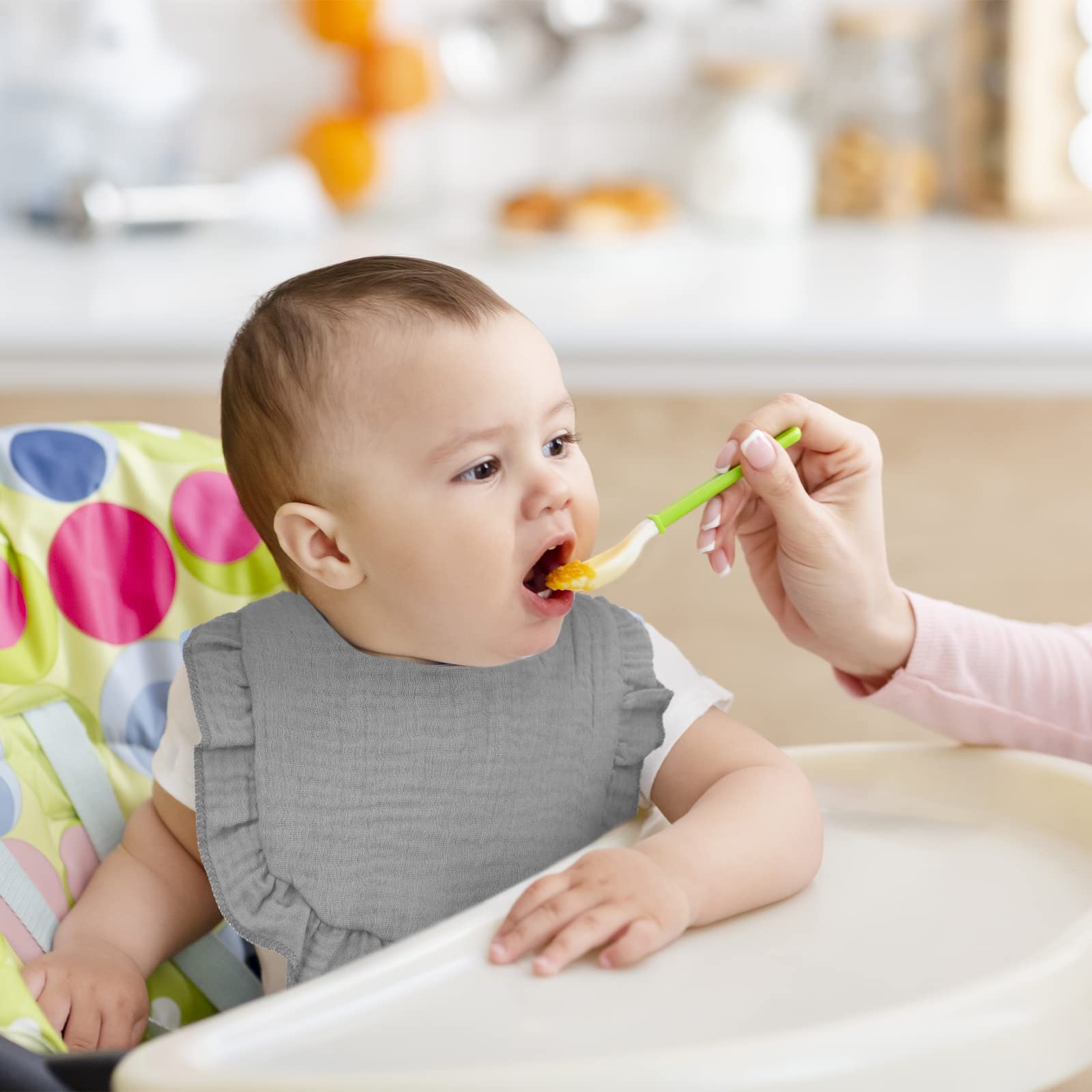 Seematn bib with snaps; side closure makes wearing easy and secure
