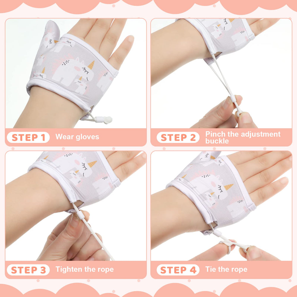 Child wearing Seematn glove at bedtime to protect fingers